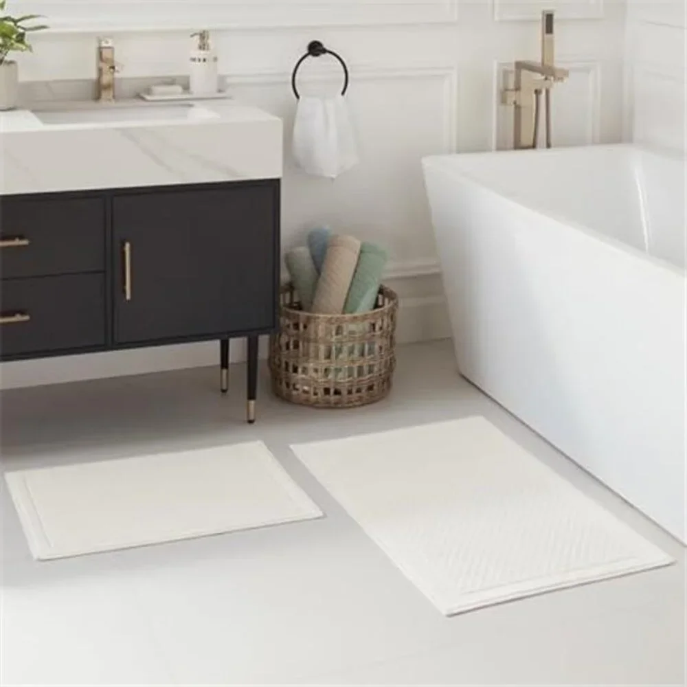 White Cotton Bath Rug 20x32 Absorbent Woven Bathroom Mat